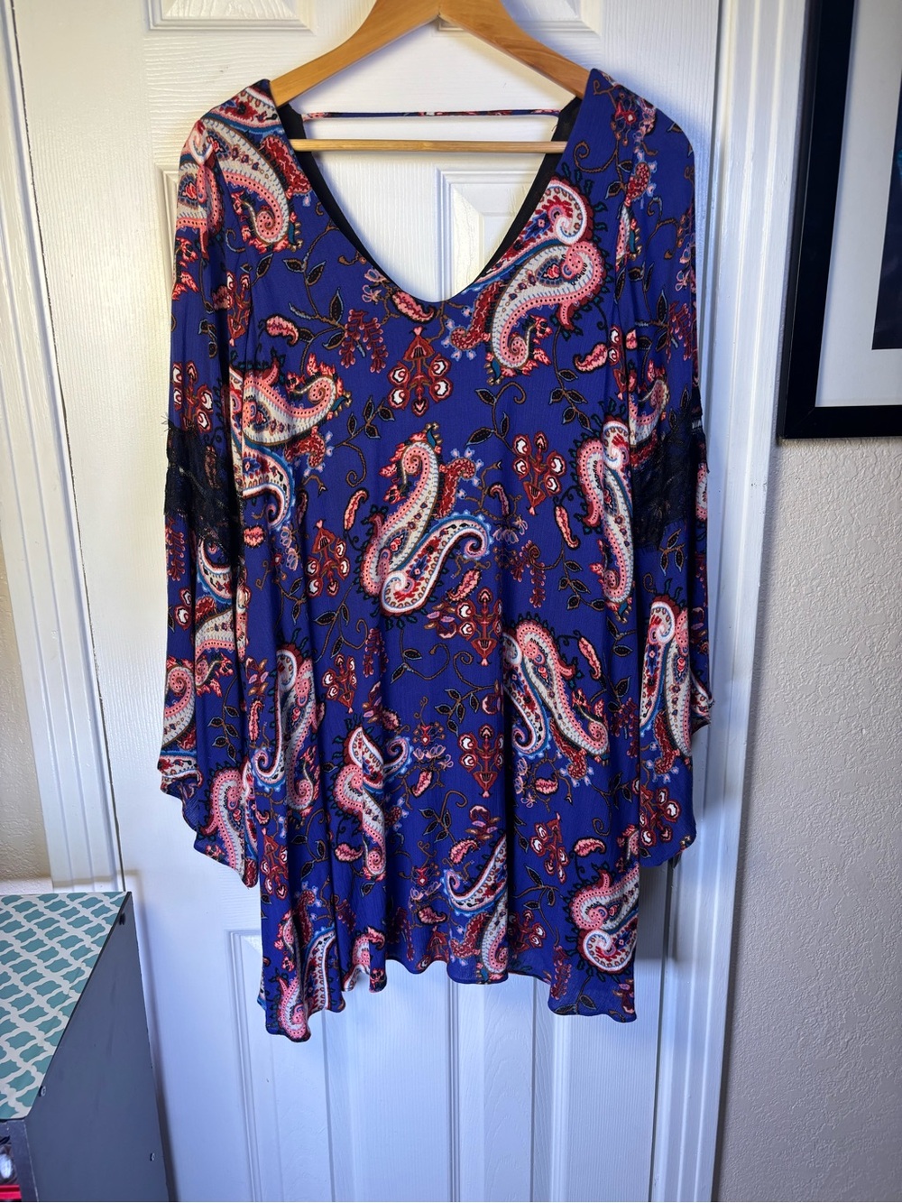 Ing Blue Paisley Midi Dress with Red & Cream Accents
